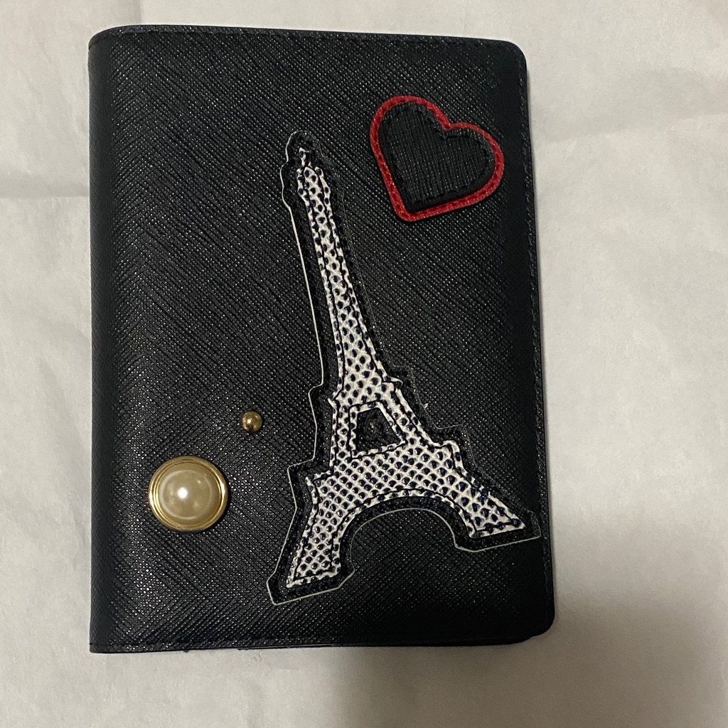Pre Karl Lagerfeld Black Passport Holder With Eiffel Tower And Heart Patches